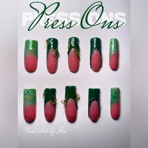 Green and Pink Press-On Nails